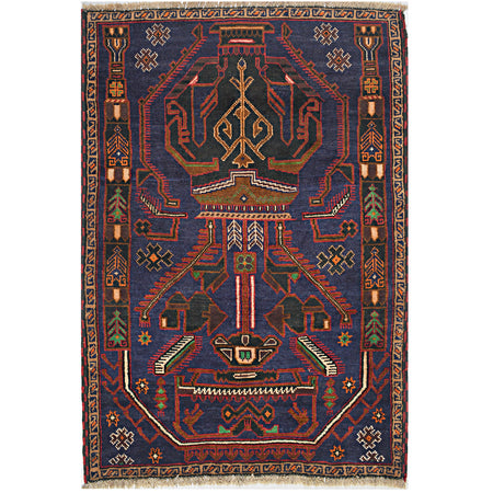 Hand Knotted Baluchi Rug 2' 8 x 4' 5 (ft) - No. W15087