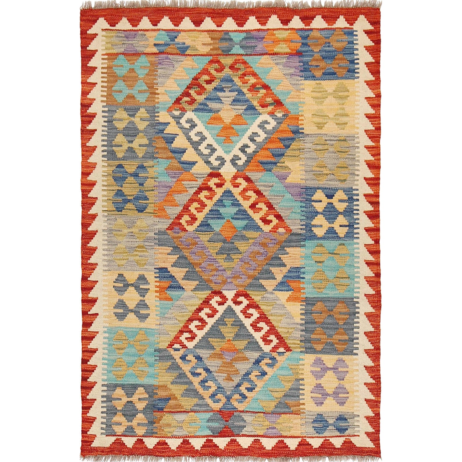 Handmade Vegetable Kilim 3' 3  x 5' 0 (ft) - No. W17228