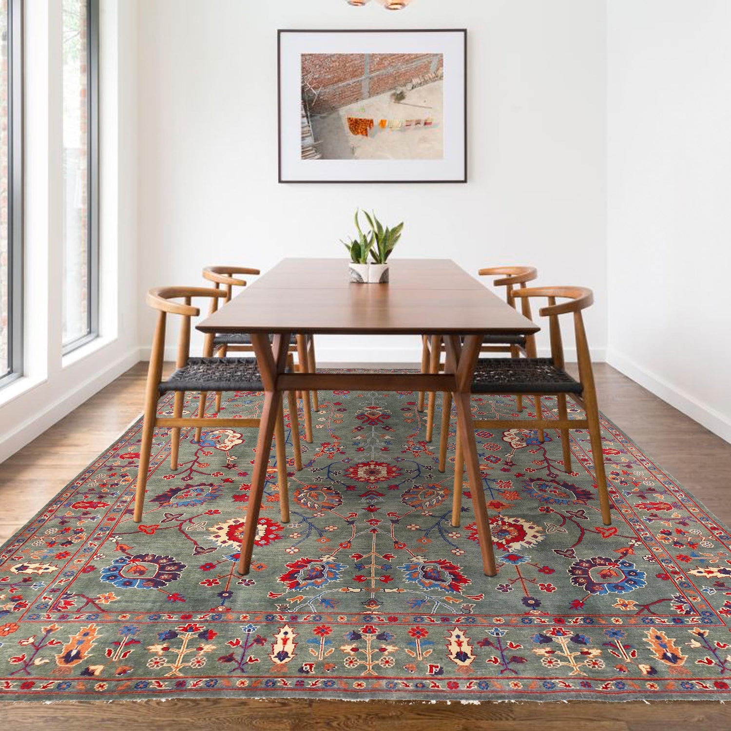 Green Color Kazak Carpet 9' 1" x 11' 11" (ft) - No. W30732