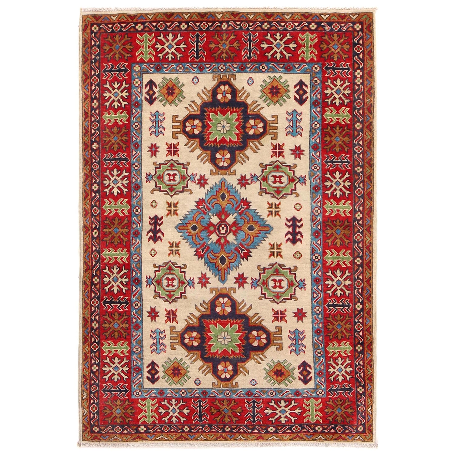 Hand Knotted Kazak Carpet 3' 10" x 5' 9" (ft) - No. W30734