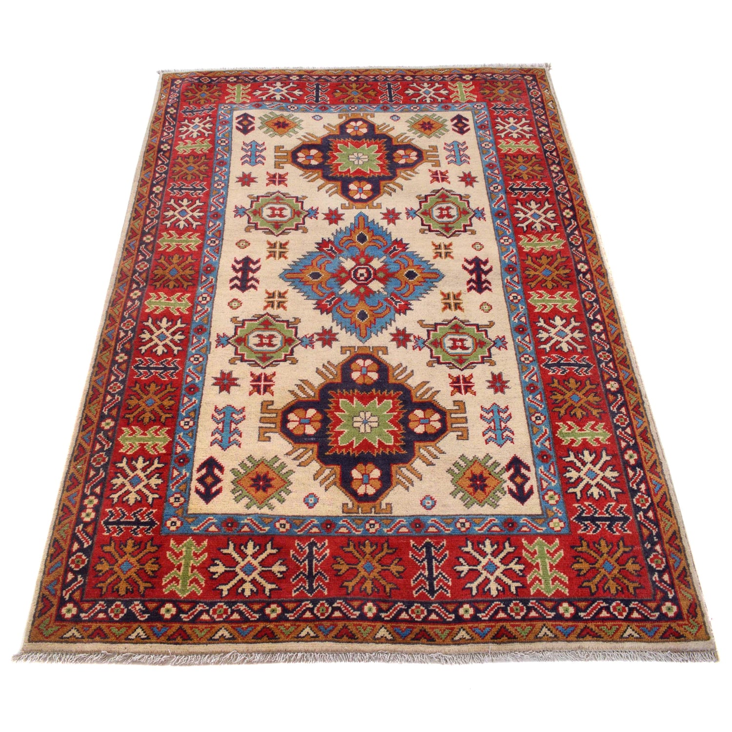 Hand Knotted Kazak Carpet 3' 10" x 5' 9" (ft) - No. W30734