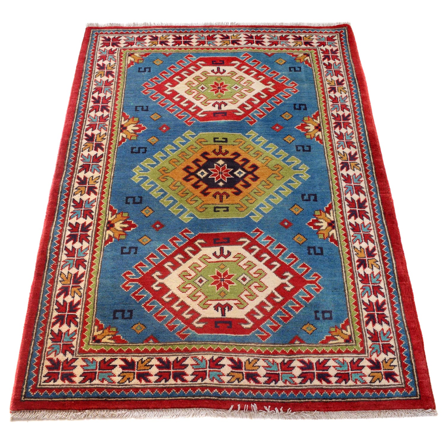 Blue Kazak Carpet 3' 3" x 4' 7" (ft) - No. W30746