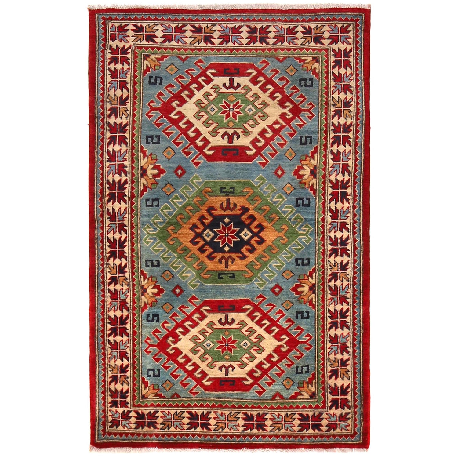 Hand Knotted Kazak Carpet 3' 1" x 4' 11" (ft) - No. W30747