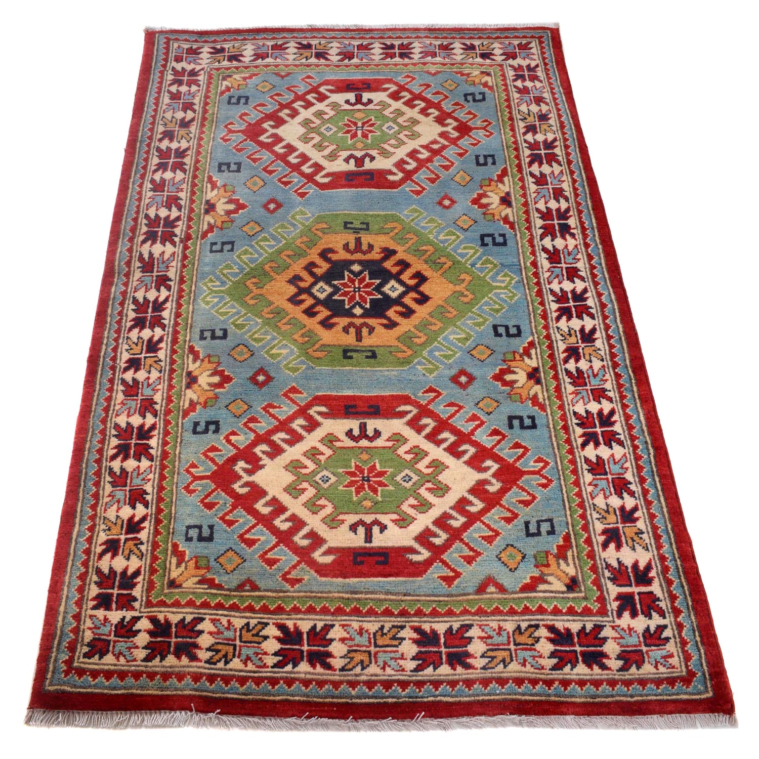 Hand Knotted Kazak Carpet 3' 1" x 4' 11" (ft) - No. W30747