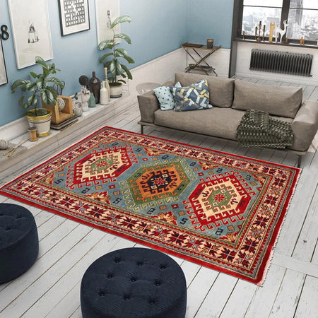 Hand Knotted Kazak Carpet 3' 1" x 4' 11" (ft) - No. W30747