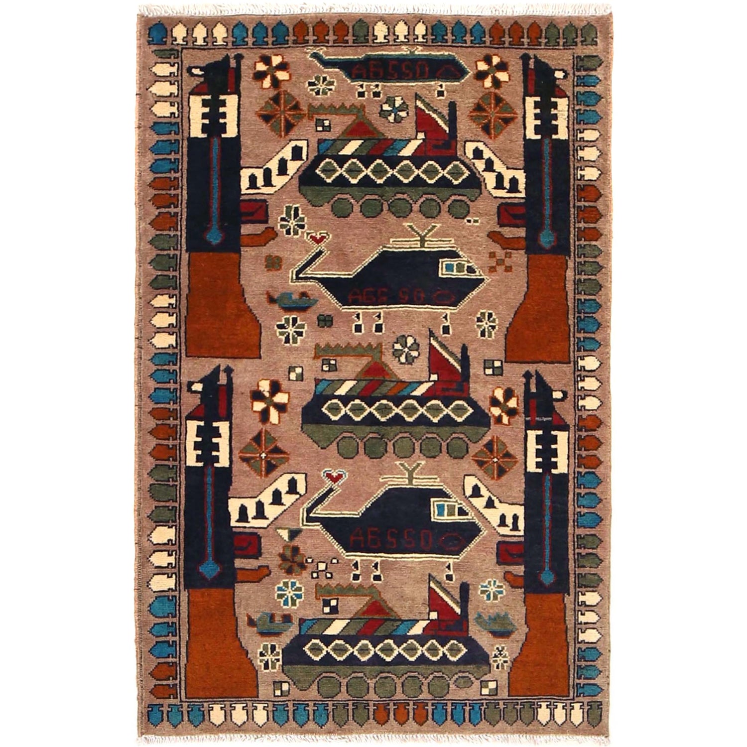 Hand Knotted War Rug 2' 8" x 4' 2" (ft) - No. W31087