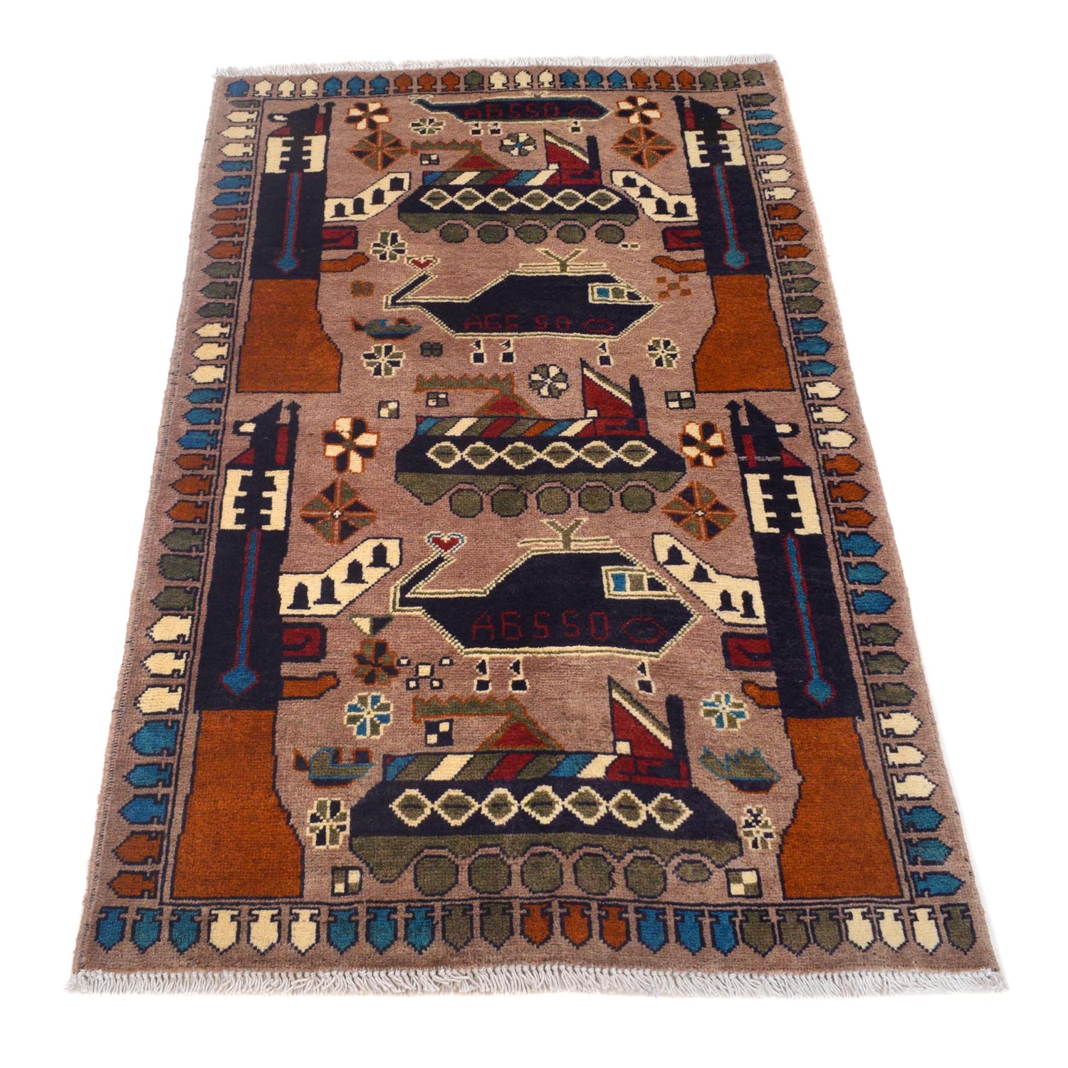 Hand Knotted War Rug 2' 8" x 4' 2" (ft) - No. W31087