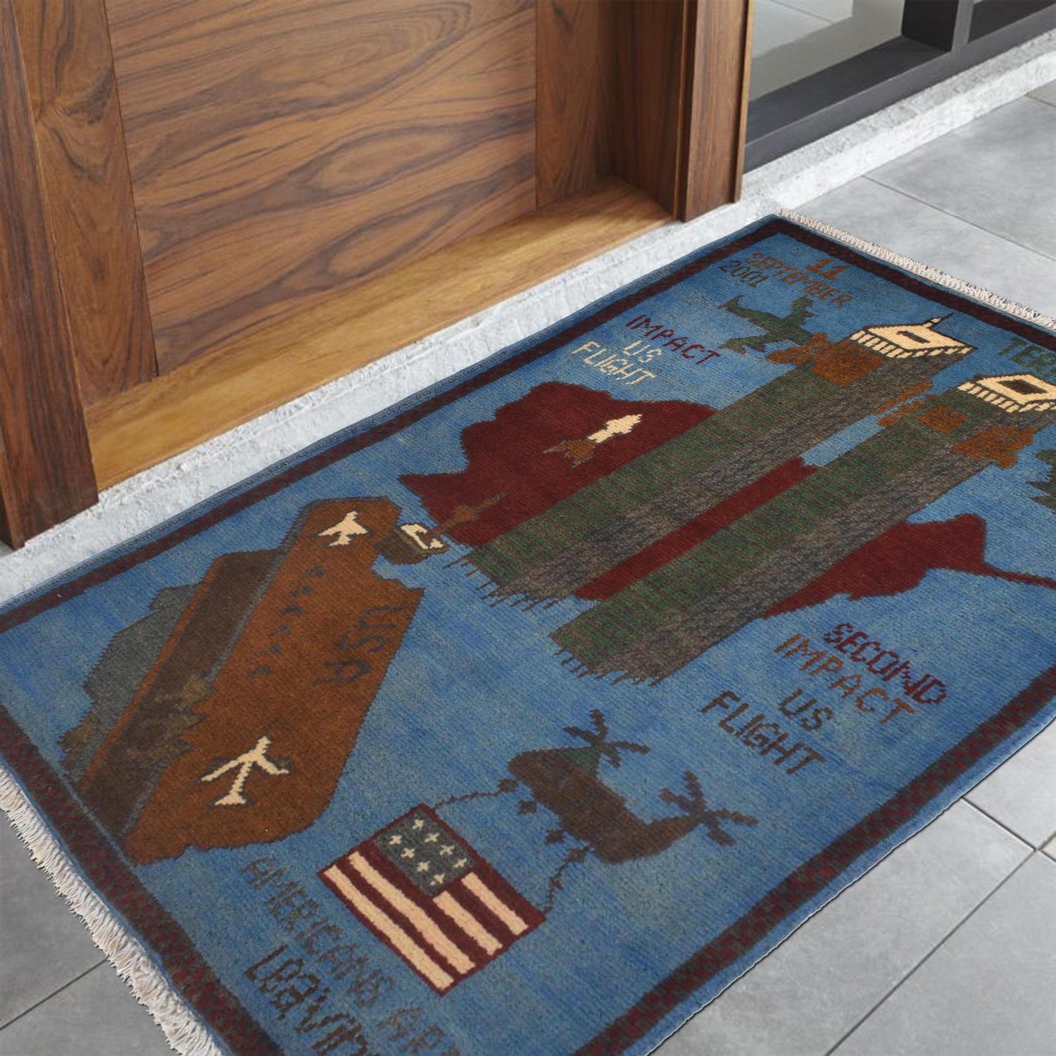 Blue Color War Rug 2' 0" x 2' 11" (ft) - No. W31089