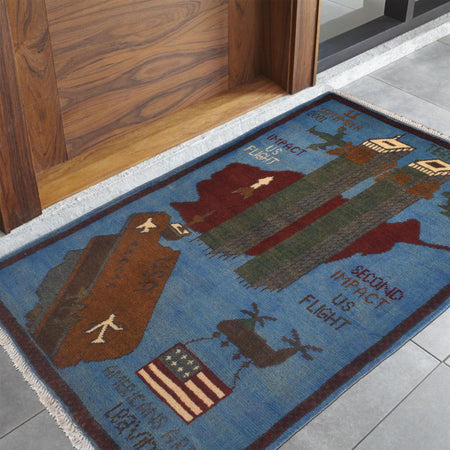 Blue Color War Rug 2' 0" x 2' 11" (ft) - No. W31089