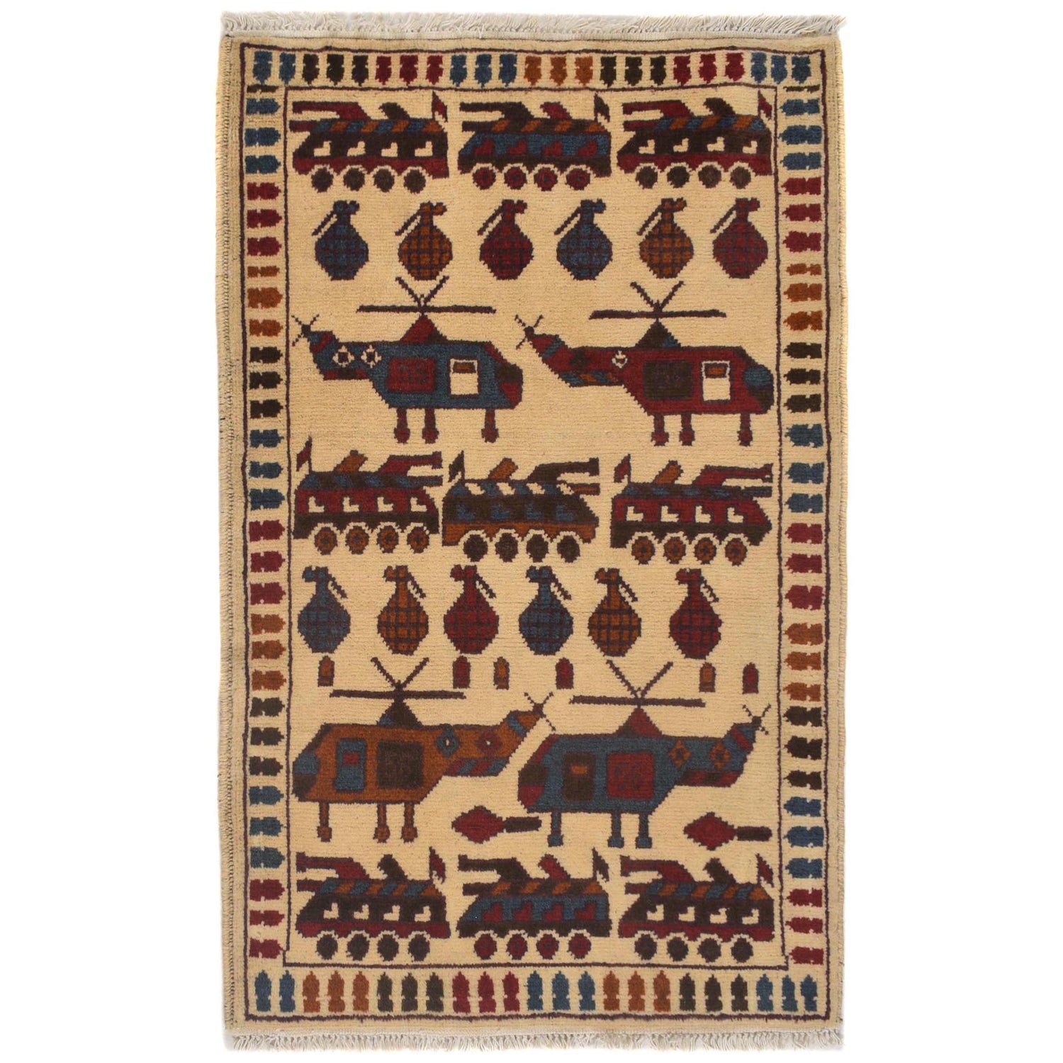 Hand Knotted War Rug 2' 0" x 3' 1" (ft) - No. W31091