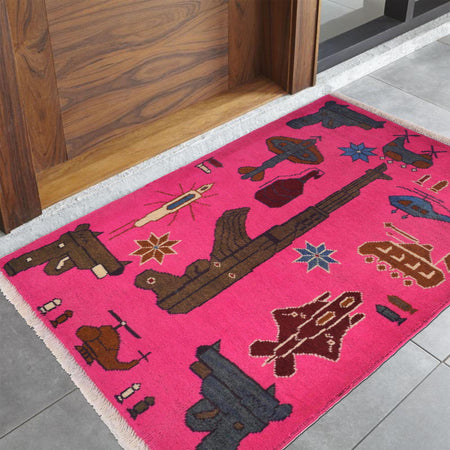 Pink Color War Rug 2' 0" x 2' 10" (ft) - No. W31101