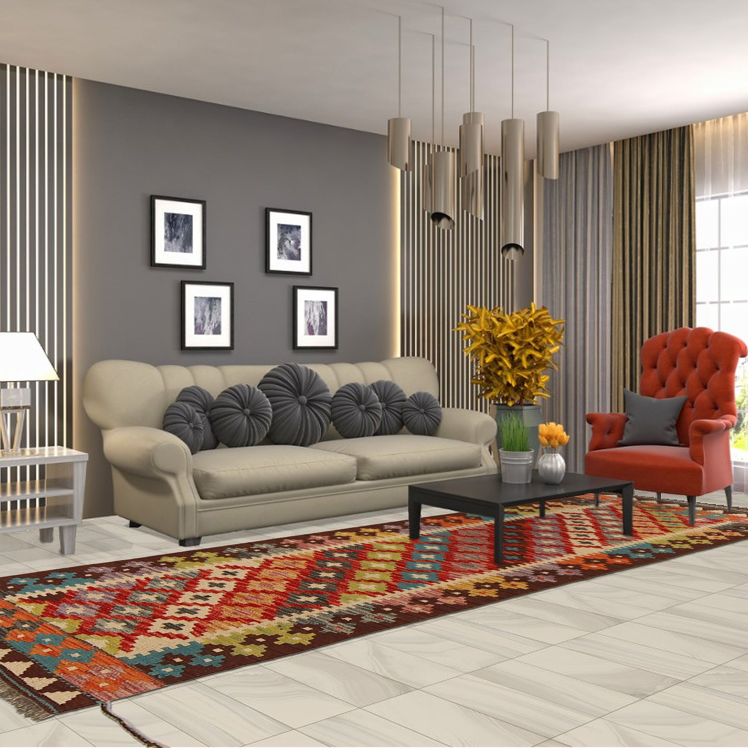 Vegetable Kilim Runner 2' 1" x 6' 4" (ft)- No. W31589