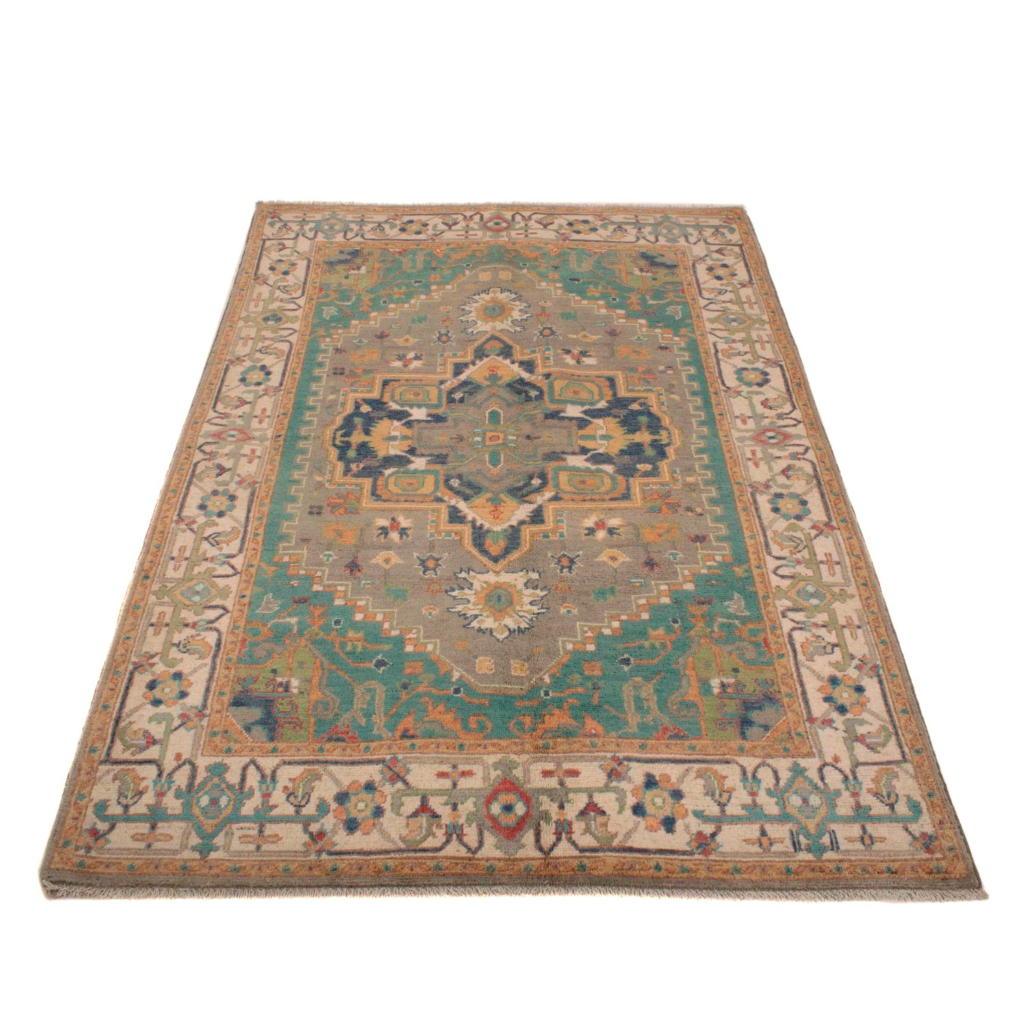Green Kazak Rug 3' 9" x 5' 8" (ft) - No. W34056