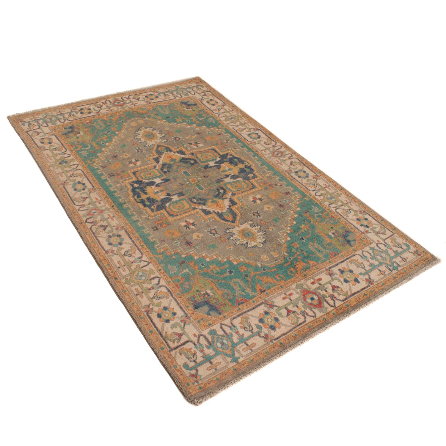 Green Kazak Rug 3' 9" x 5' 8" (ft) - No. W34056