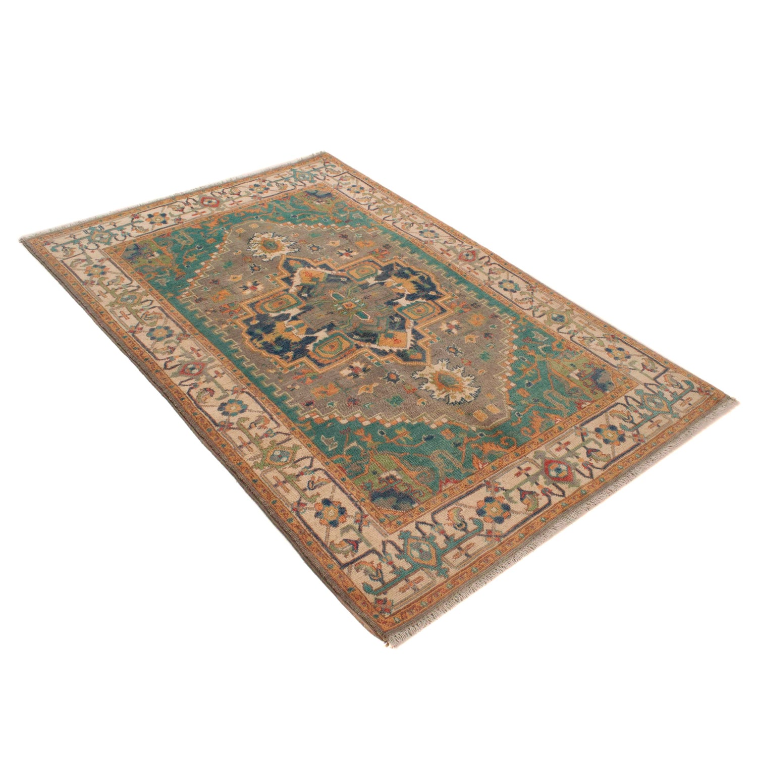 Green Kazak Rug 3' 9" x 5' 8" (ft) - No. W34056