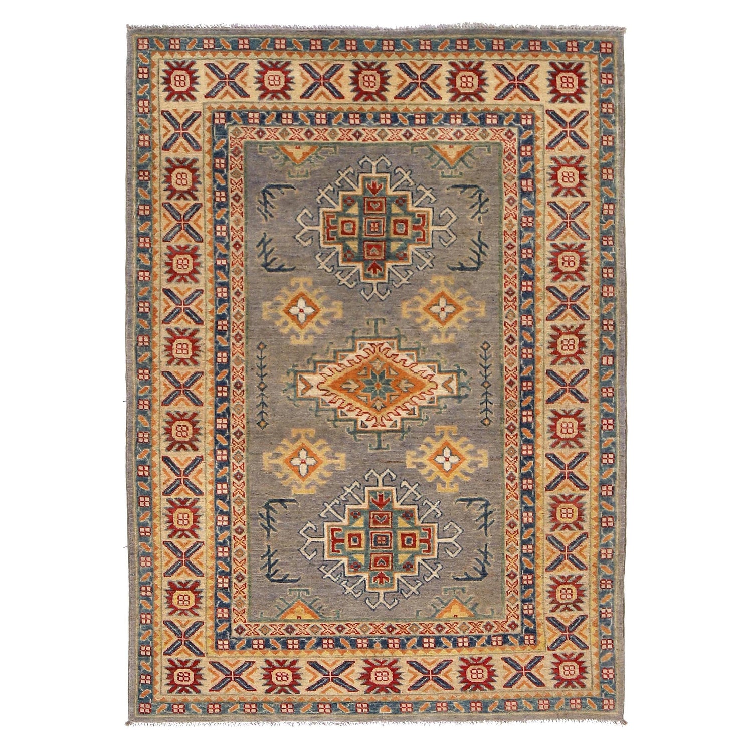Hand Knotted Kazak Rug 4' 2" x 5' 11" (ft) - No. W34063