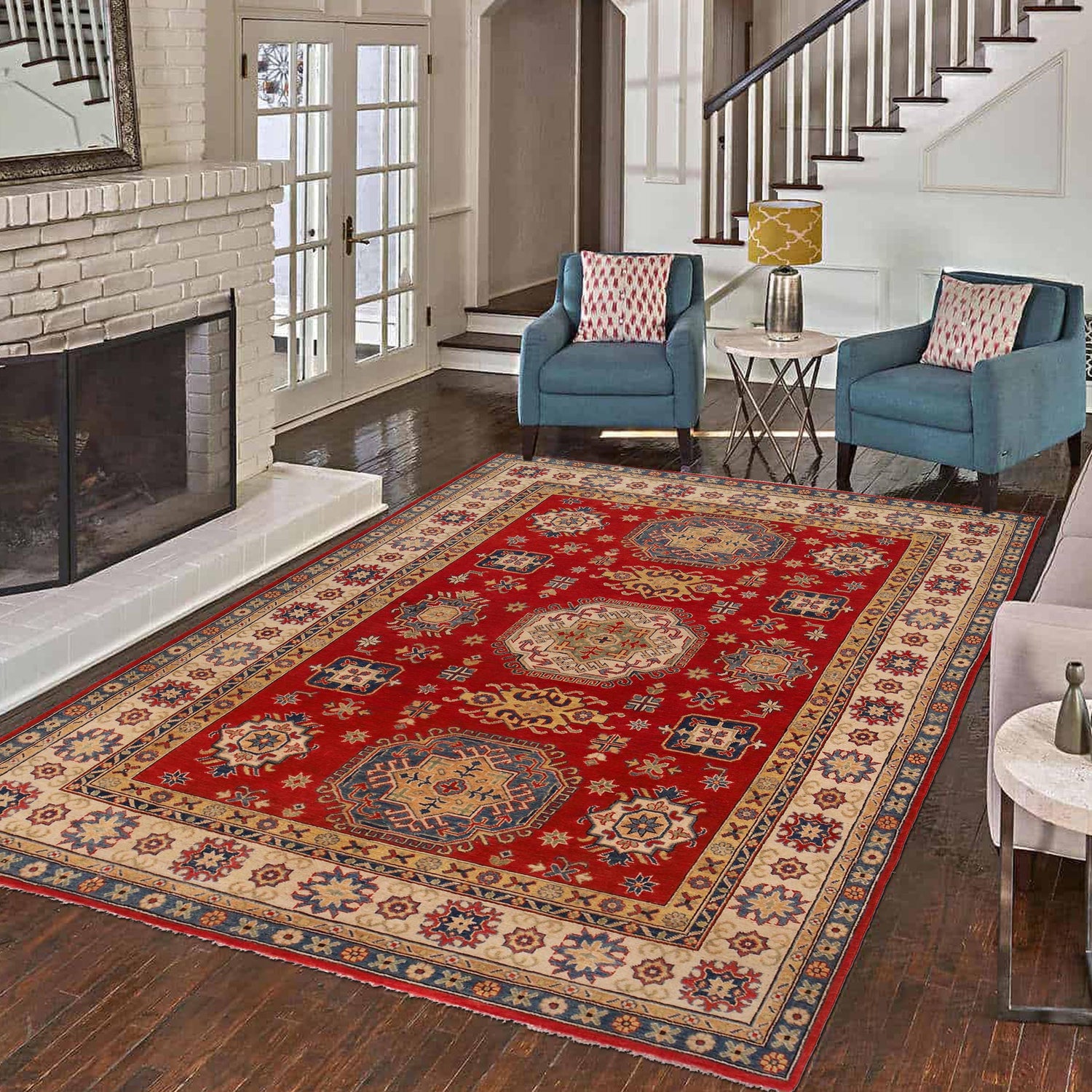 Red Color Kazak Carpet 6' 7" x 8' 11" (ft) - No. W34067