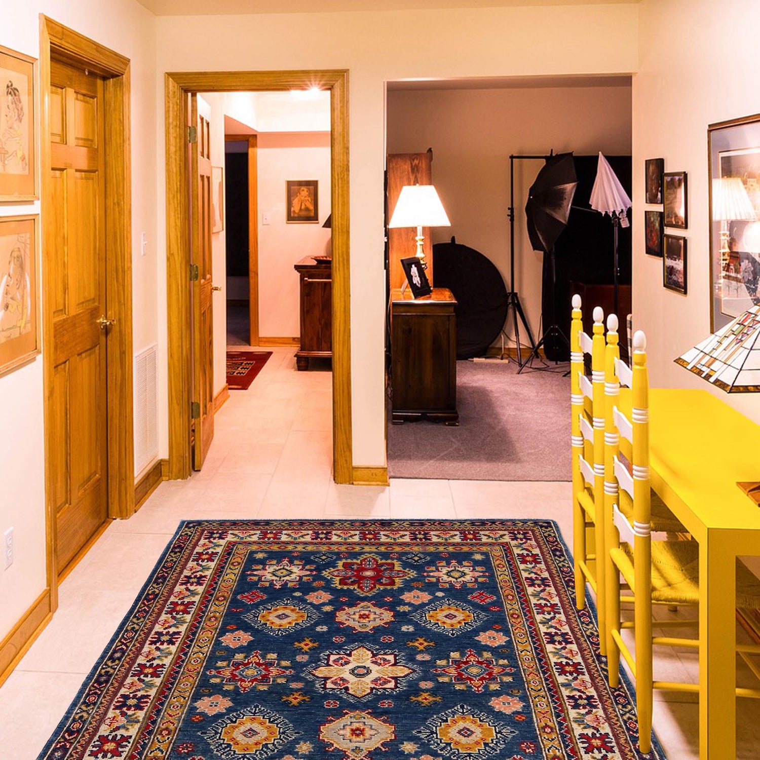 Hand Knotted Kazak Rug 4' 0" x 5' 9" (ft) - No. W34069