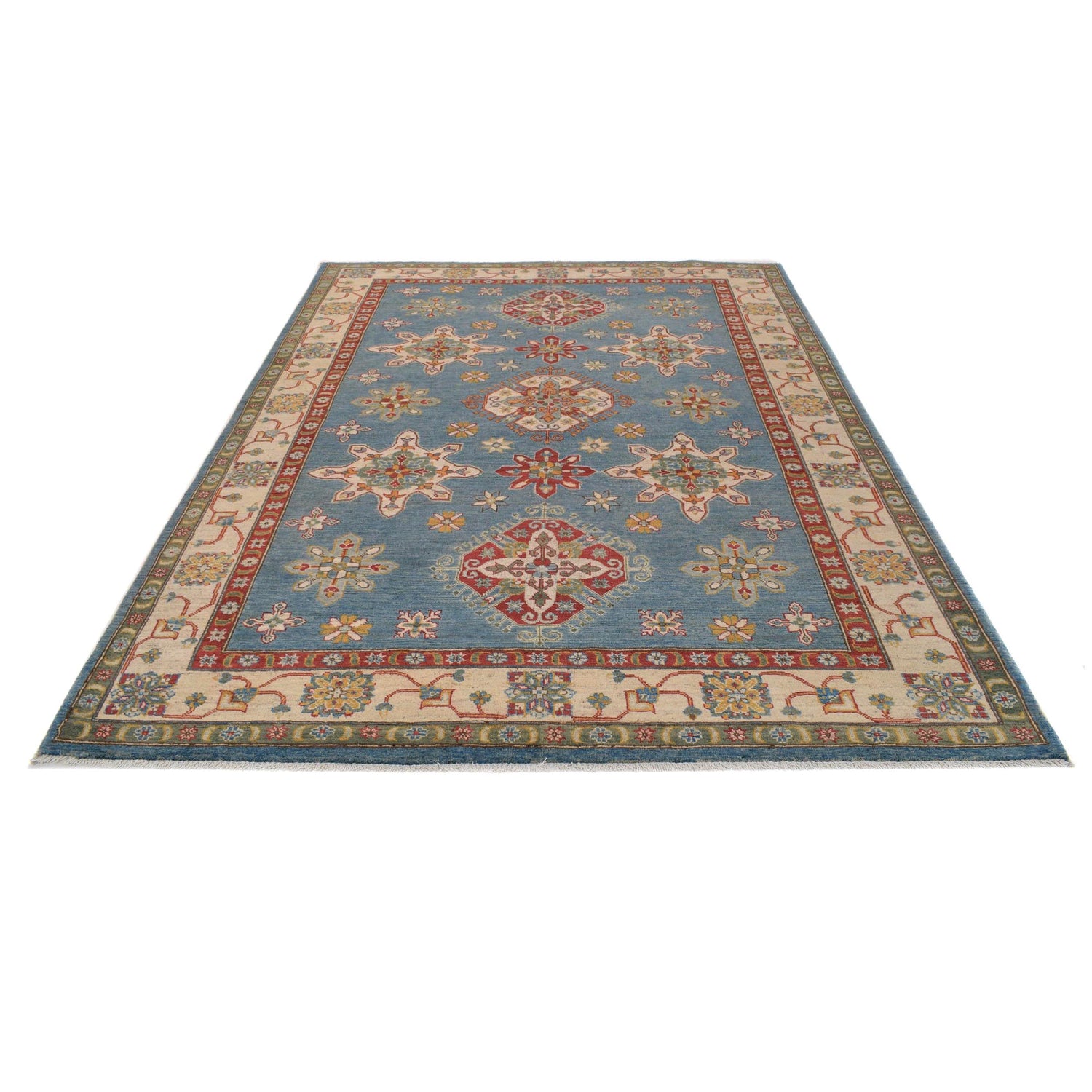 Blue Color Kazak Carpet 6' 7" x 9' 3" (ft) - No. W34076