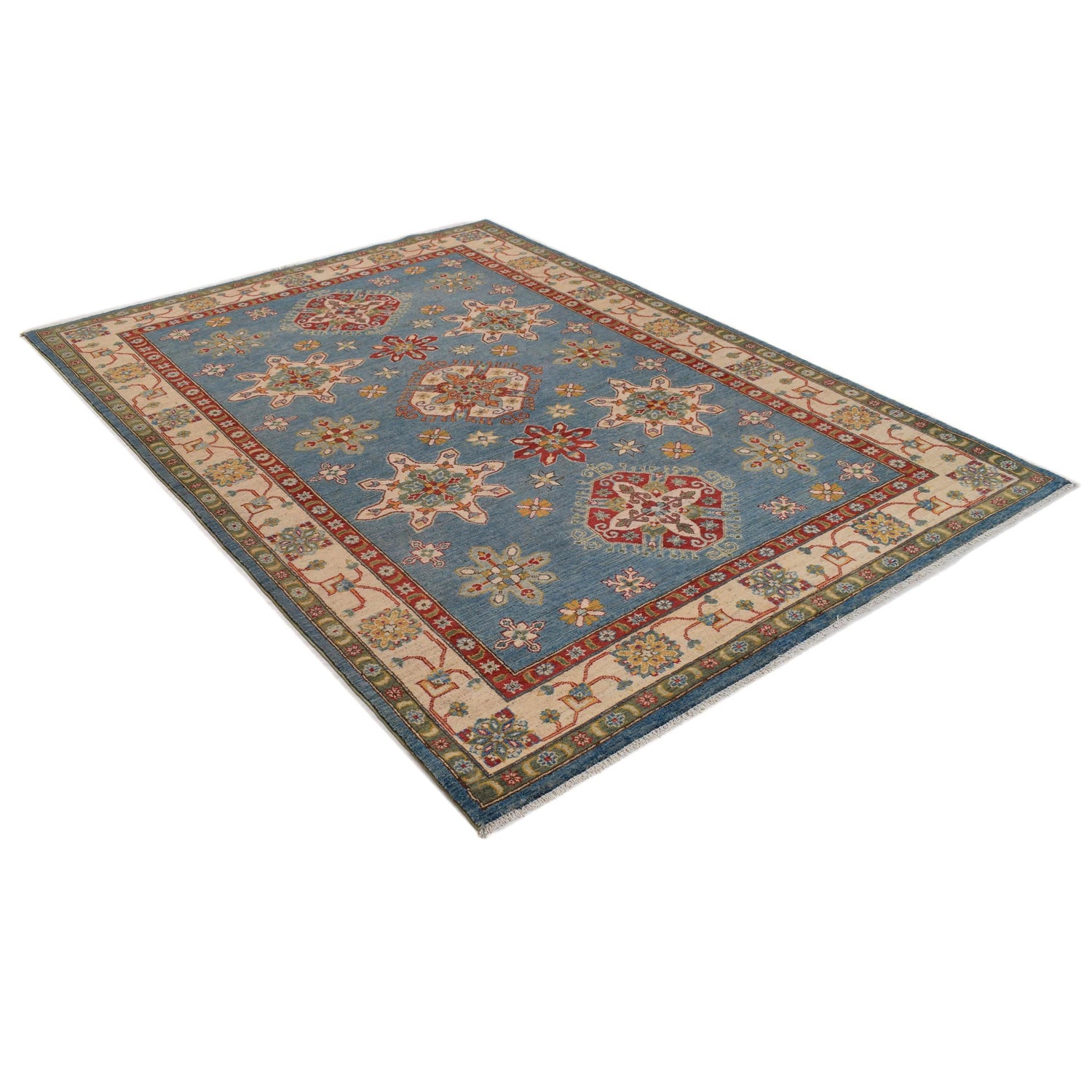 Blue Color Kazak Carpet 6' 7" x 9' 3" (ft) - No. W34076