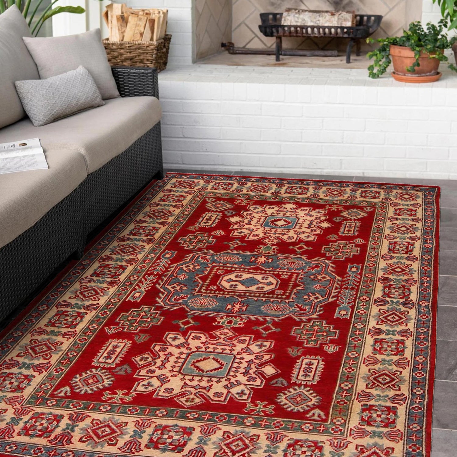 Red Color Kazak Rug 3' 10" x 5' 4" (ft) - No. W34077