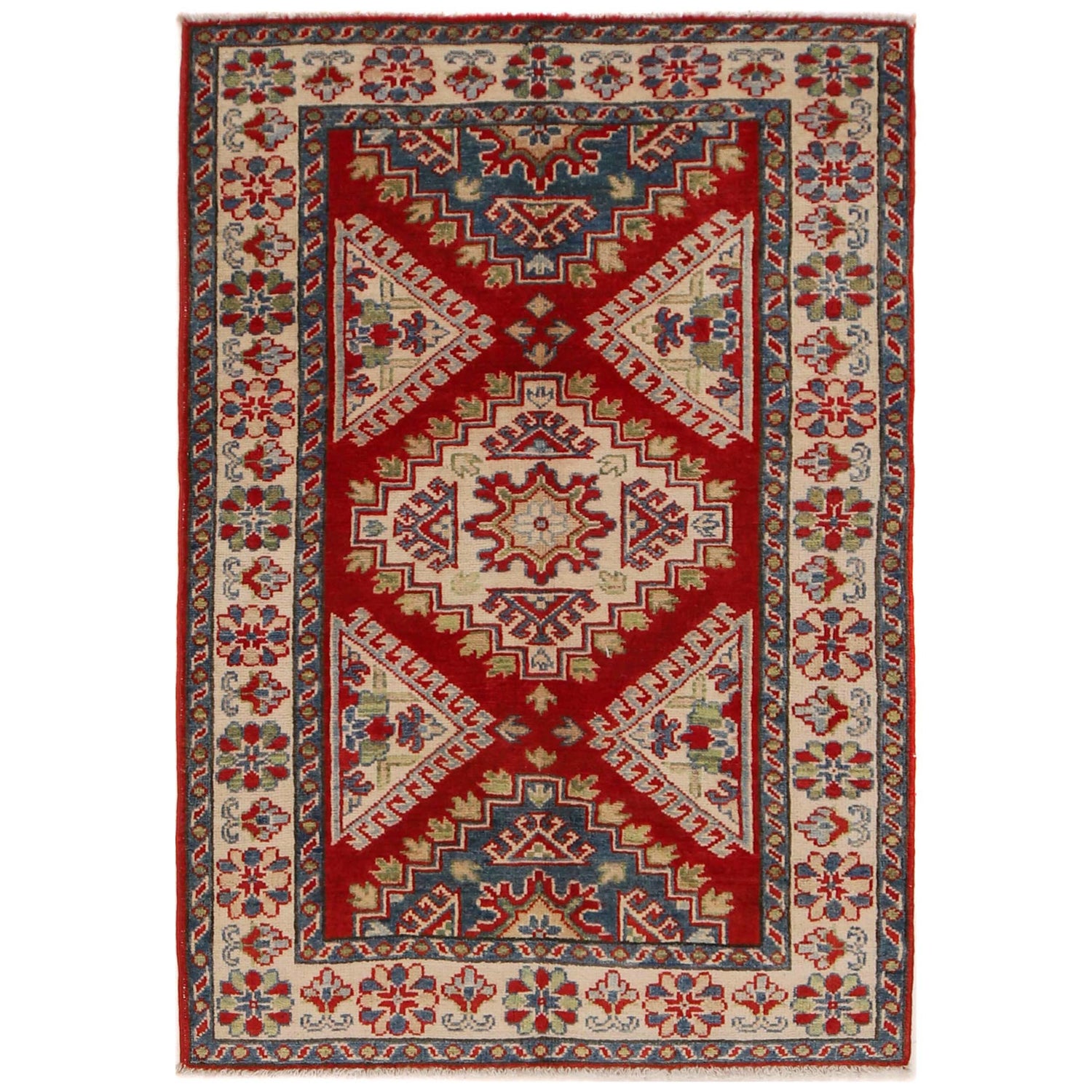 Hand Knotted Kazak Rug 3' 3" x 4' 10" (ft)- No. W34113