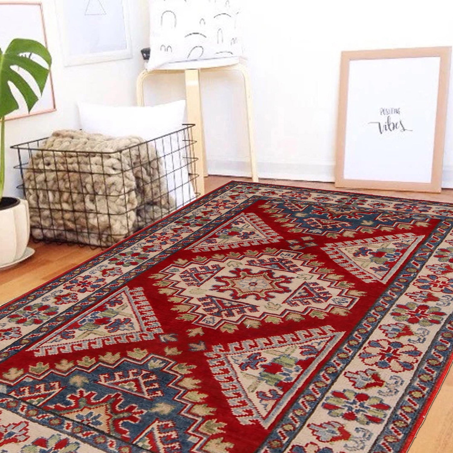 Hand Knotted Kazak Rug 3' 3" x 4' 10" (ft)- No. W34113