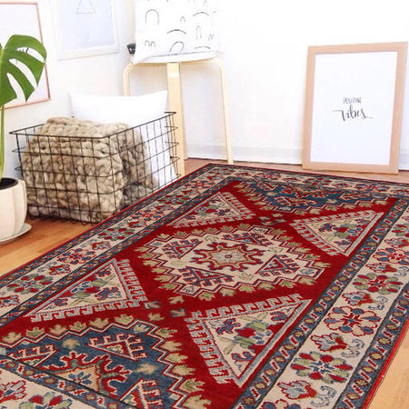 Hand Knotted Kazak Rug 3' 3" x 4' 10" (ft)- No. W34113