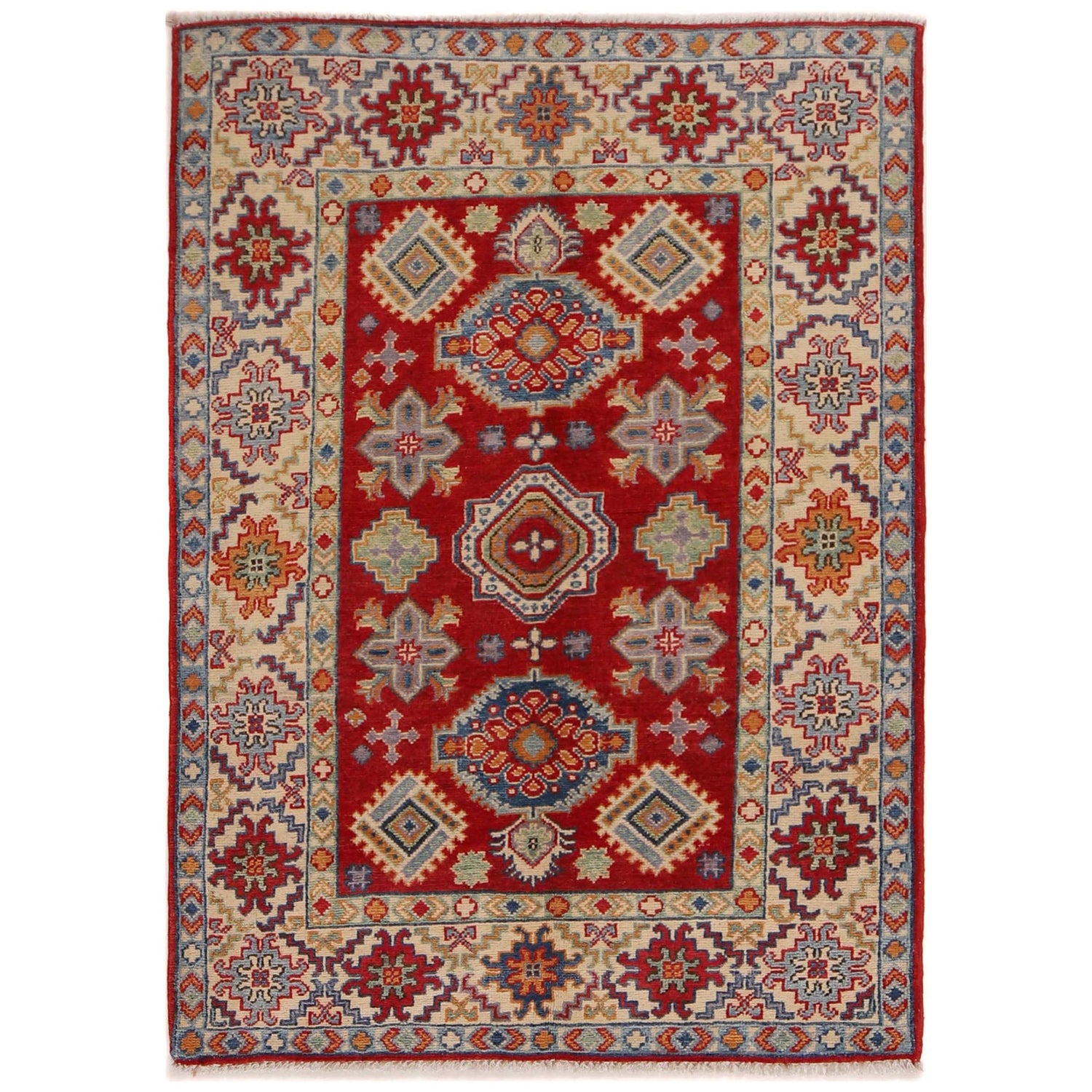 Red Color Kazak Rug 3' 5" x 4' 11" (ft)- No. W34121