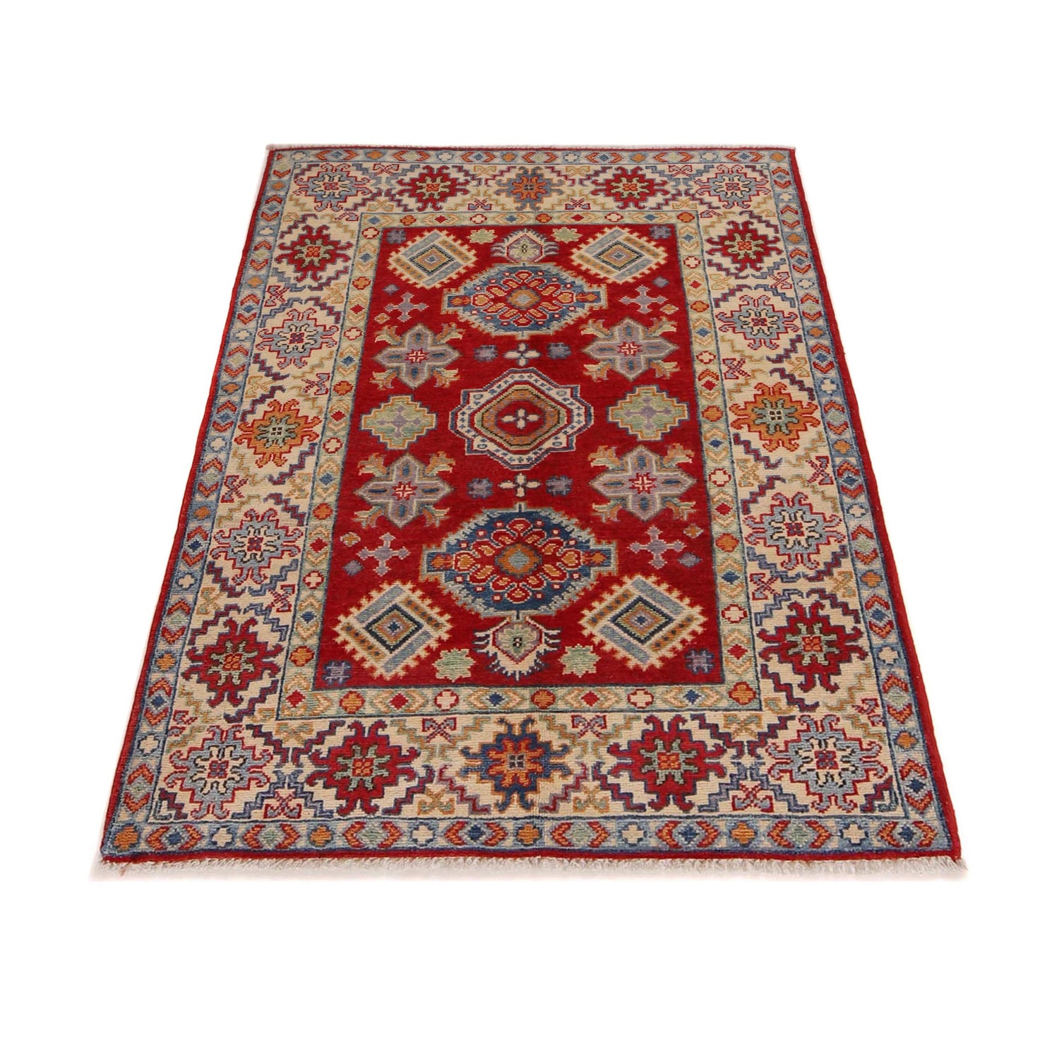 Red Color Kazak Rug 3' 5" x 4' 11" (ft)- No. W34121