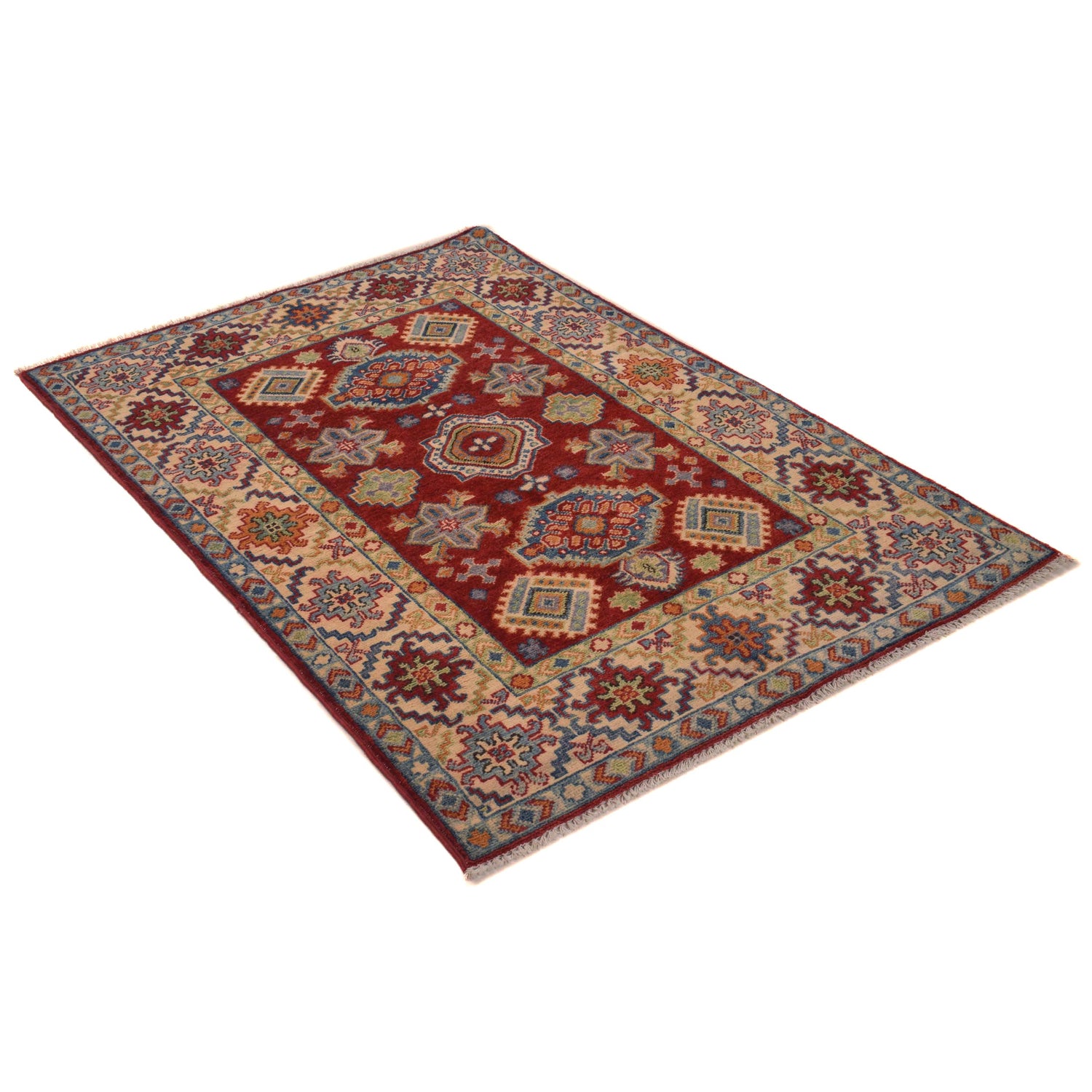 Red Color Kazak Rug 3' 5" x 4' 11" (ft)- No. W34121