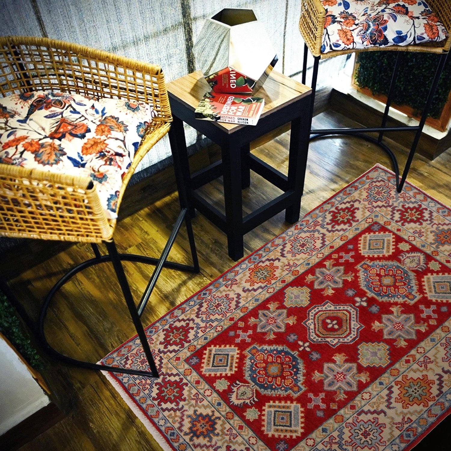 Red Color Kazak Rug 3' 5" x 4' 11" (ft)- No. W34121