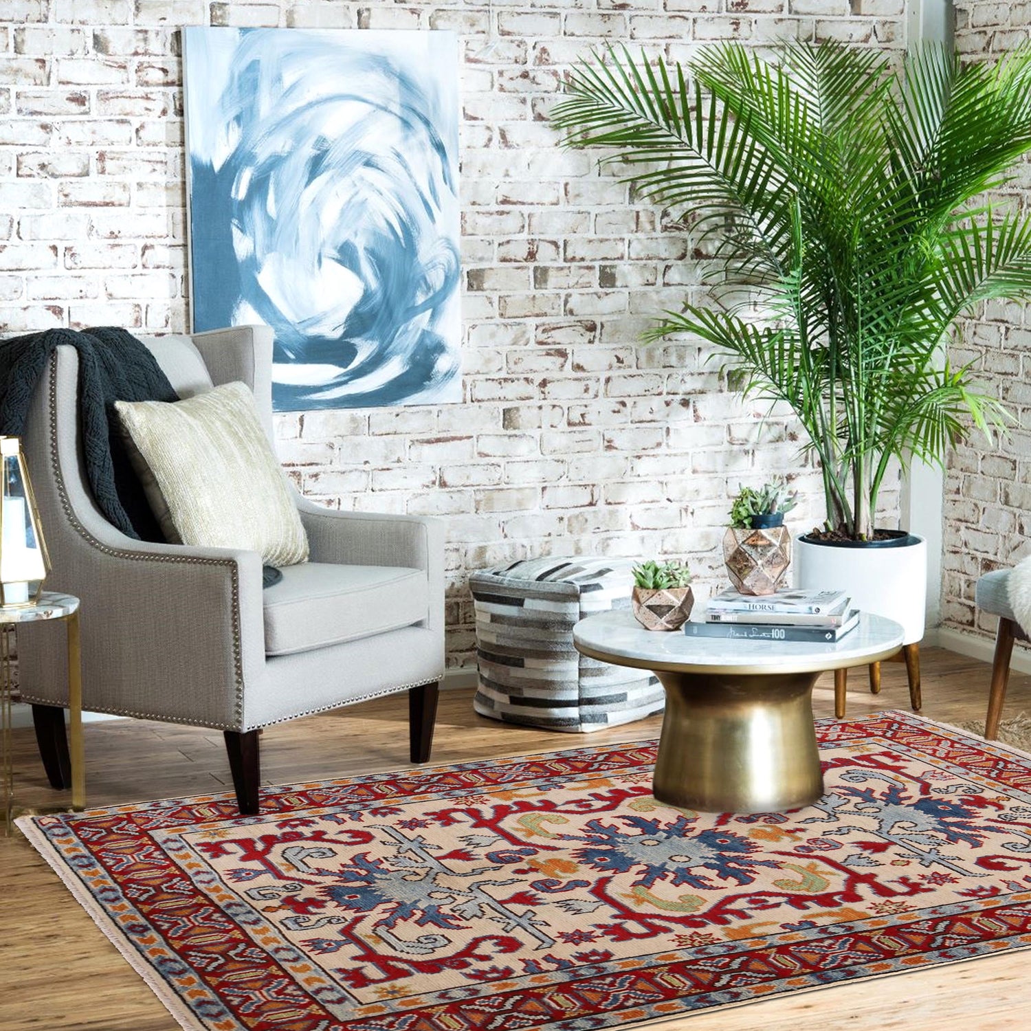 Hand Knotted Kazak Rug 3' 3" x 5' 1" (ft)- No. W34122