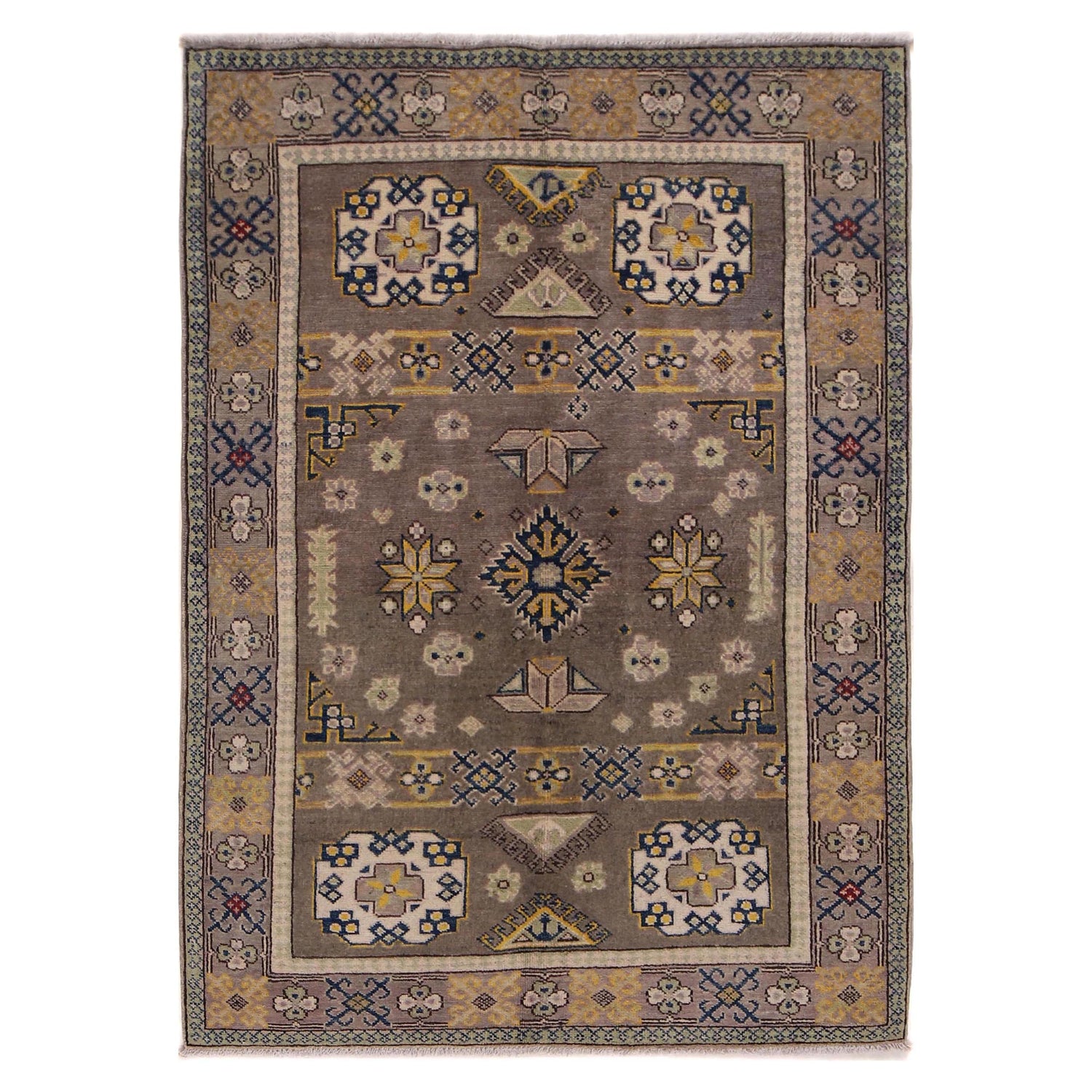 Grey Color Kazak Rug 4' 0" x 5' 7" (ft) - No. W34124