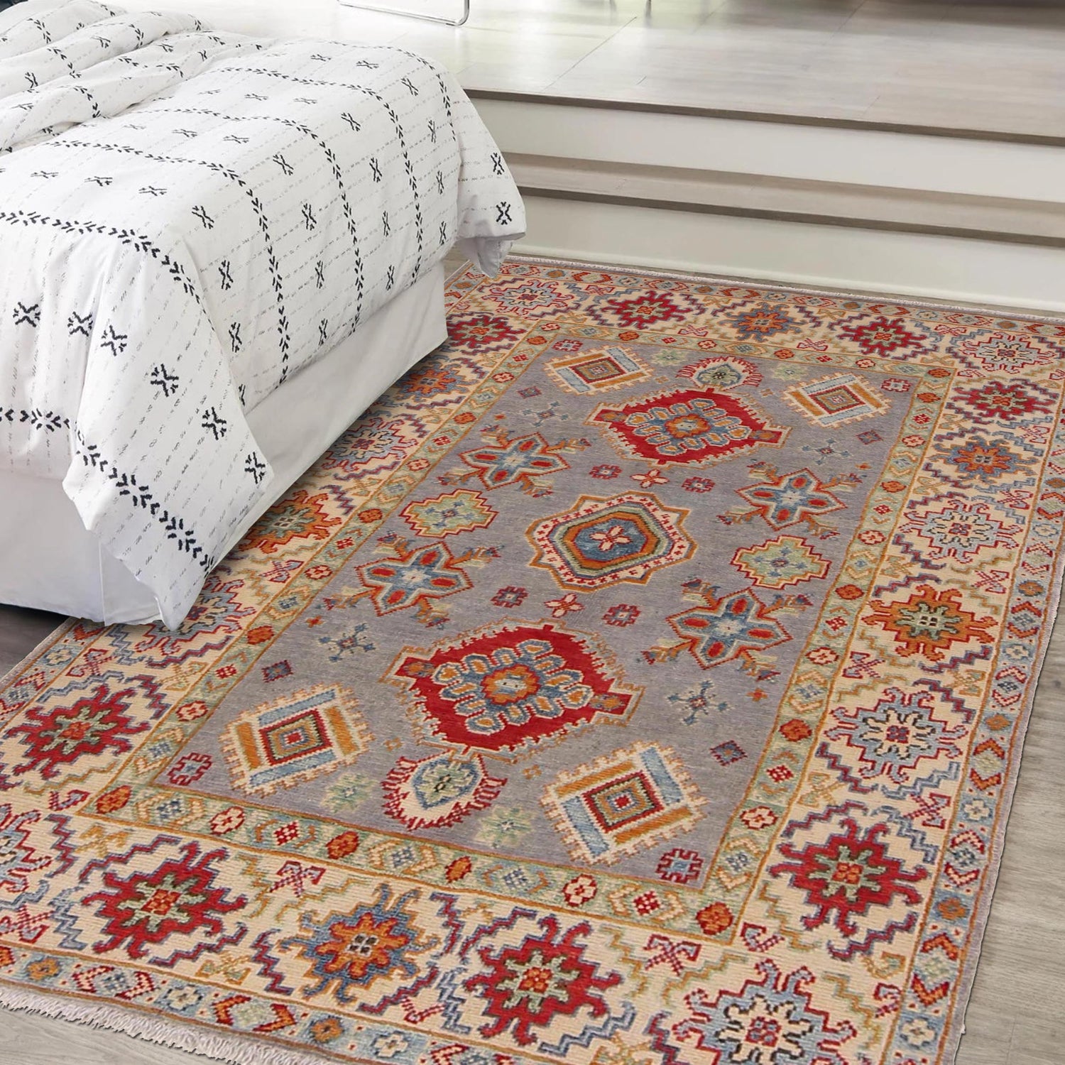 Grey Color Kazak Rug  3' 5" x 5' 1" (ft)- No. W34127