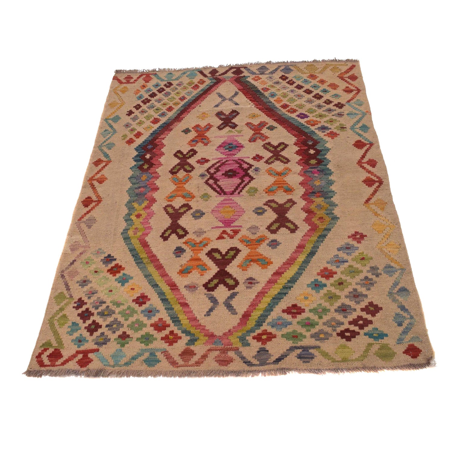 Handmade Vegetable Kelim 3' 3" x 4' 5" (ft) - No. W34844