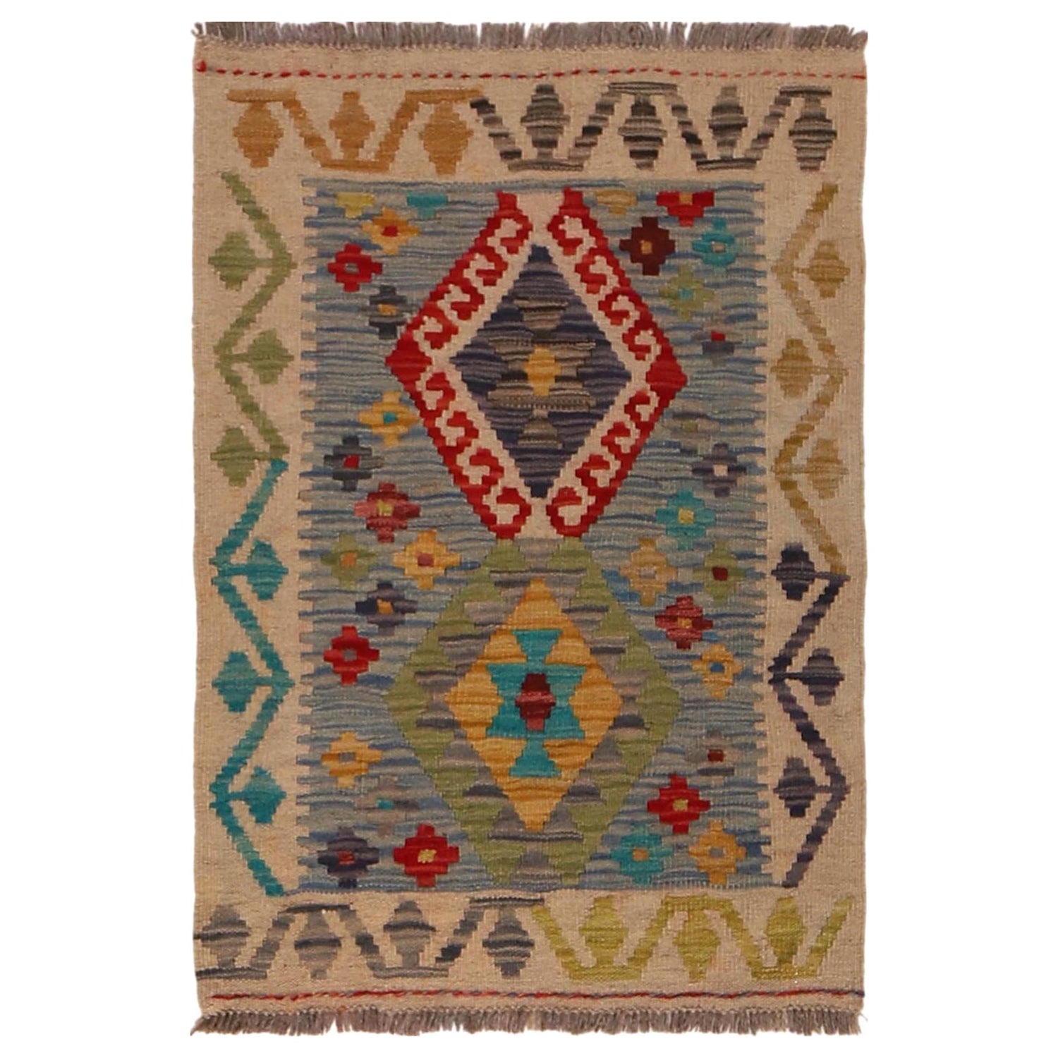 Handmade Vegetable Kilim 1' 11" x 2' 10" (ft) - No. W34848