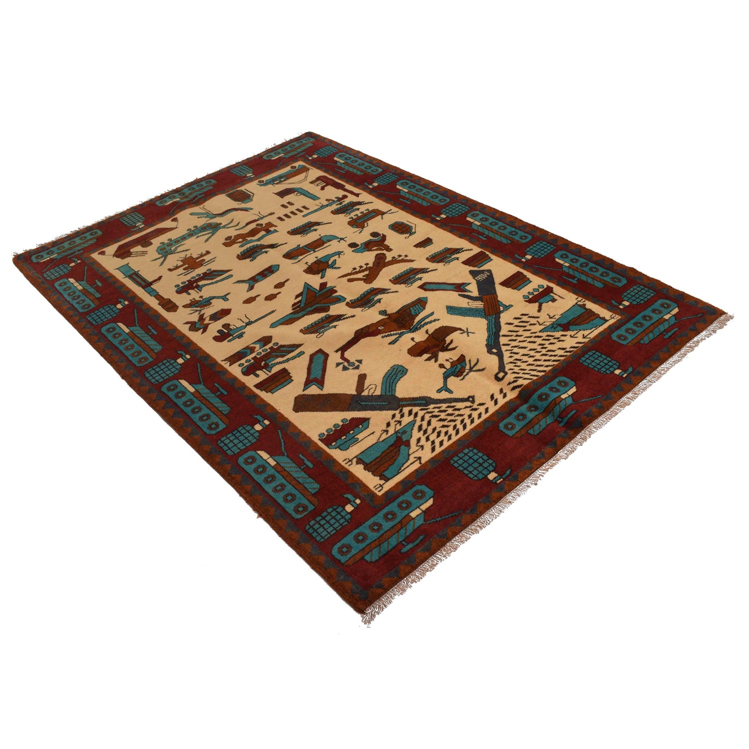 Hand Knotted War Rug 4' 2" x 5' 10" (ft) - No. W35142