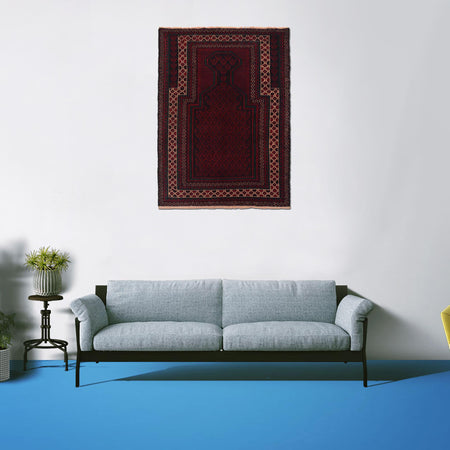 Red Color Prayer Rug 2' 11" x 4' 5" (ft) - No. W35457