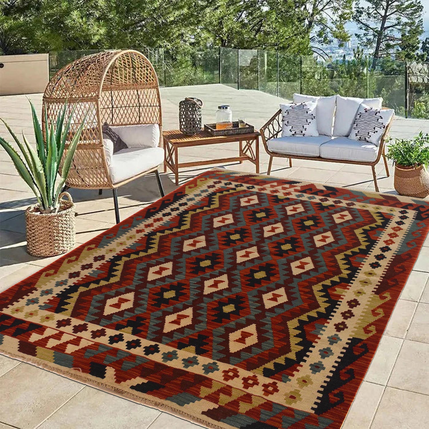 Handmade Vegetable Kilim 4' 10" x 6' 11" (ft) - No. W35533