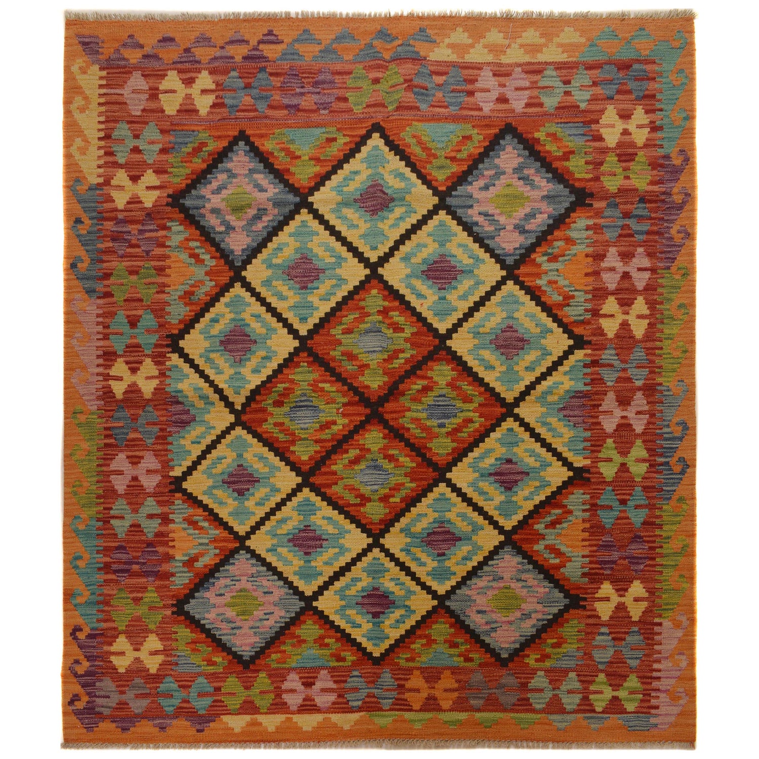 Handmade Vegetable Kelim 5' 1" x 6' 1" (ft) - No. W35536