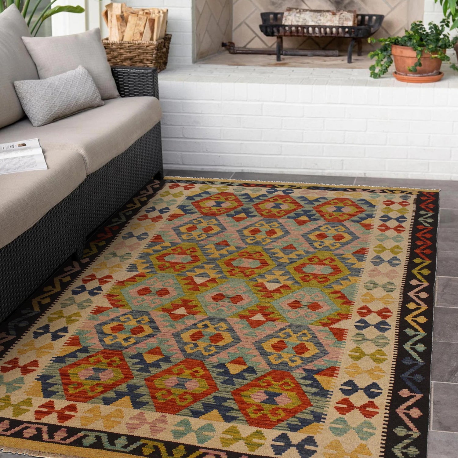 Handmade Vegetable Kilim 5' 3" x 6' 7" (ft) - No. W35540