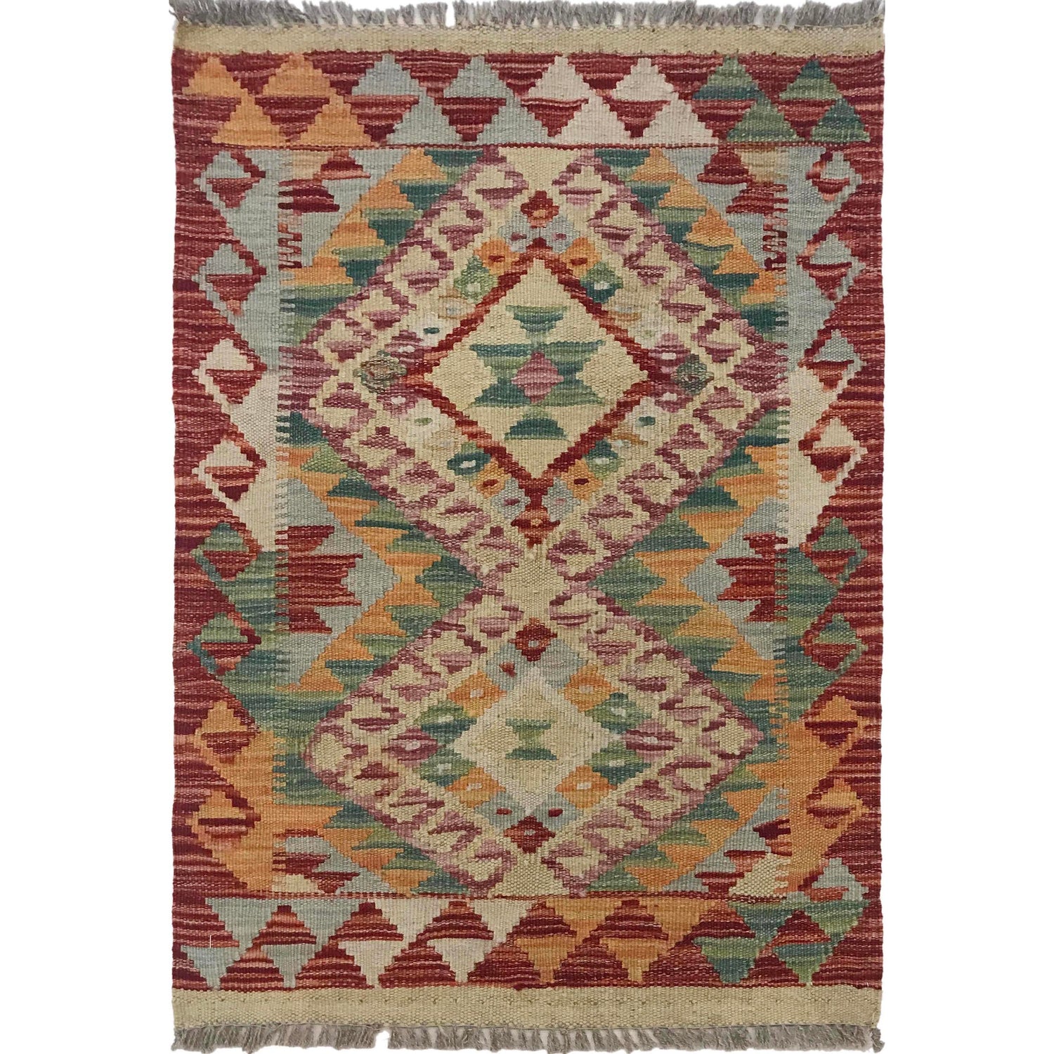 Handmade Vegetable Kilim 1' 12" x 2' 11" (ft) - No. W35548
