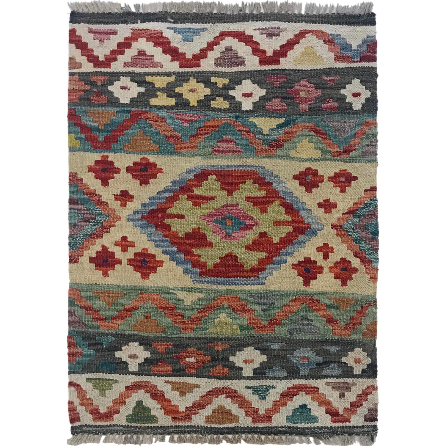 Handmade Vegetable Kilim 2' 0" x 2' 11" (ft) - No. W35554