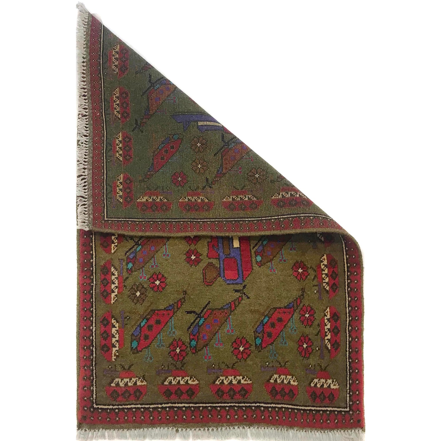 Green Color War Rug 2' 1" x 3' 2" (ft) - No. W35583