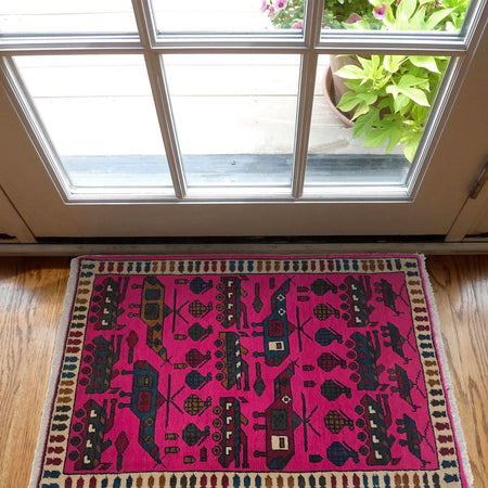 Pink Color War Rug 2' 0" x 2' 11" (ft) - No. W35588