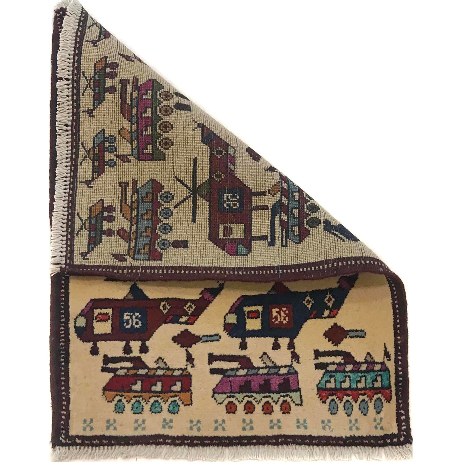 Ivory Color War Rug 1' 12" x 2' 7" (ft) - No. W35592