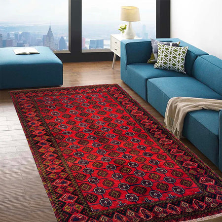 Red Color Baluchi Rug 3' 8" x 5' 10" (ft) - No. W36551