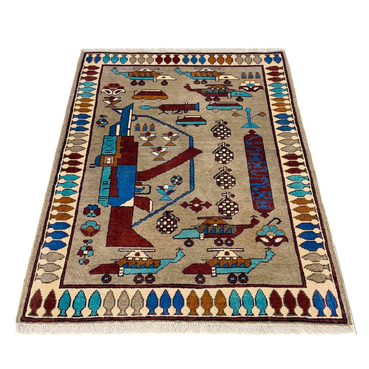 Grey Color War Rug 2' 10" x 4' 0" (ft) - No. W36558