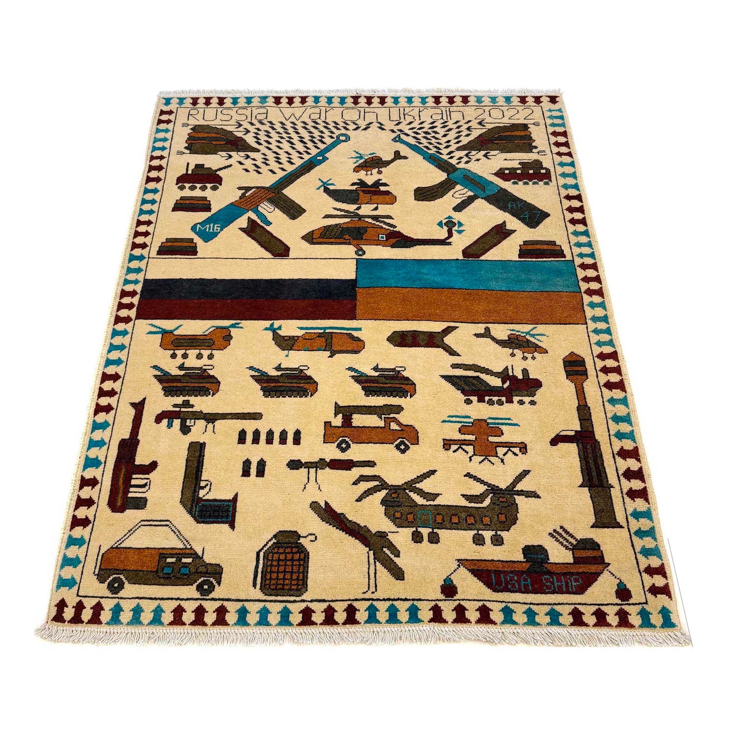 Handmade War Rug 3' 5" x 4' 10" (ft) - No. W36563